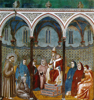 Giotto Franziskus predigt HonoriusIII 300px